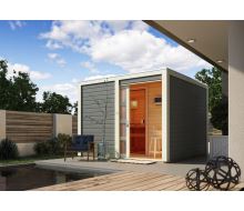 finská sauna KARIBU CUBEN (81132) tm. šedá s předsíní