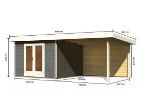 dřevěný domek KARIBU RADEBURG 1 + přístavek 330 cm včetně zadní stěny (31474) terragrau LG3926 (1)