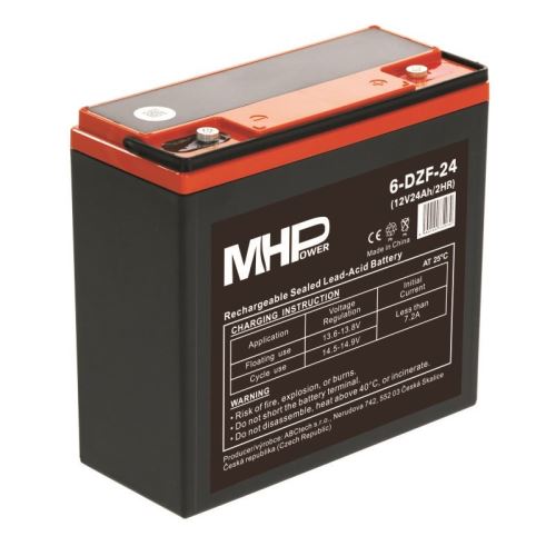 Baterie MHPower 6-DZF-24 Trakční gelová, 12V/24Ah, Terminál D2 - M5, Deep Cycle